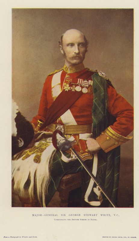 Generálmajor Sir George Stewart White, VC, velitel britských sil v Natalu (chromolit) od English School