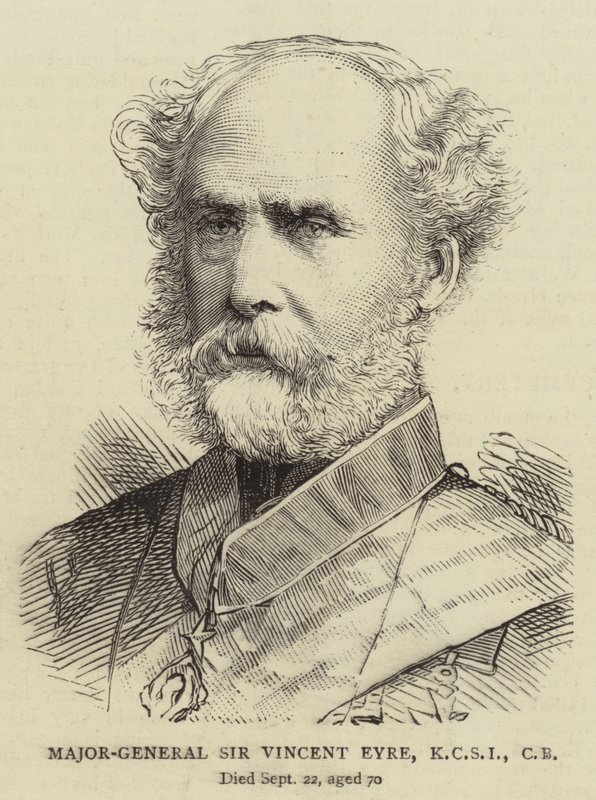 Generálmajor Sir Vincent Eyre, KCSI, CB (rytina) od English School