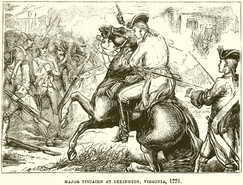 Major Pitcairn v Lexingtonu, Virginie, 1775 od English School