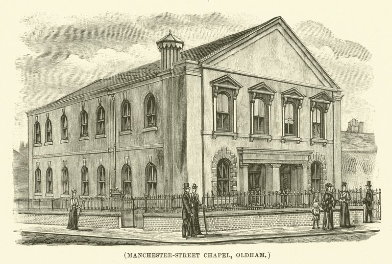 Kaple na Manchester-Street, Oldham (rytina) od English School
