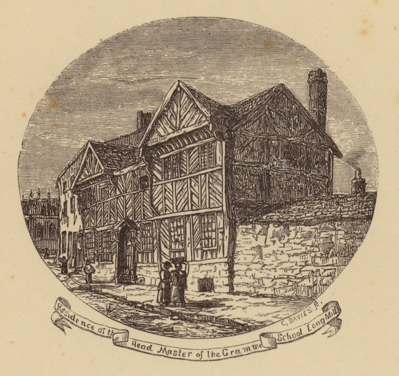 Manchester: Rezidence ředitele gymnázia, Long Mill (rytina) od English School
