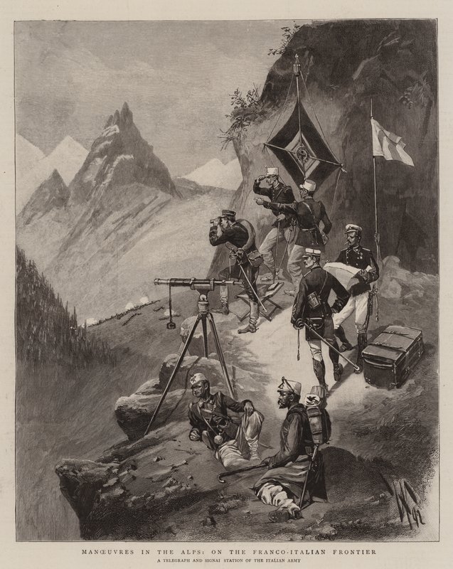 Manévry v Alpách, na francouzsko-italské hranici (rytina) od English School