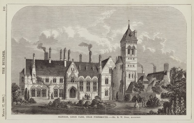 Mansion, Leigh Park, poblíž Portsmouth, pan R W Drew, architekt (rytina) od English School