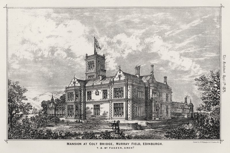 Mansion at Colt Bridge, Murray Field, Edinburgh (rytina) od English School