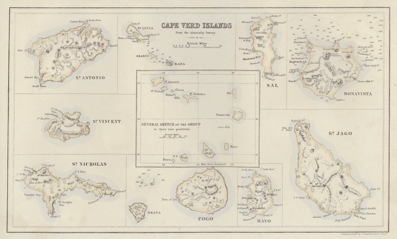 Mapa: Kapverdské ostrovy, z mapy Admirality (barevná litografie) od English School