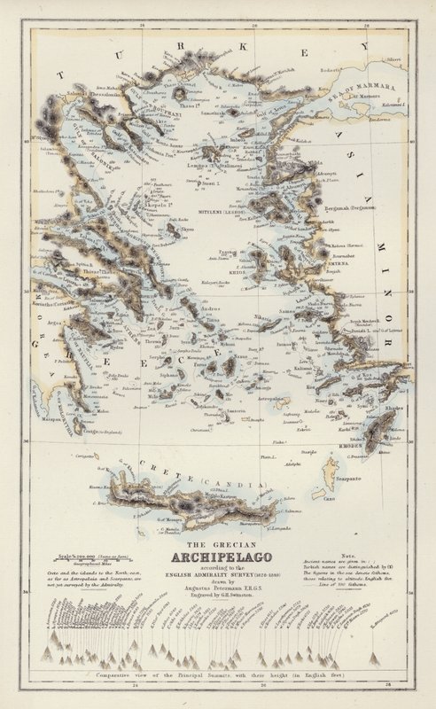 Mapa: Mapa: Řecké souostroví podle anglické admirality (The Grecian Archipelago, according to English Admiralty Survey) od English School
