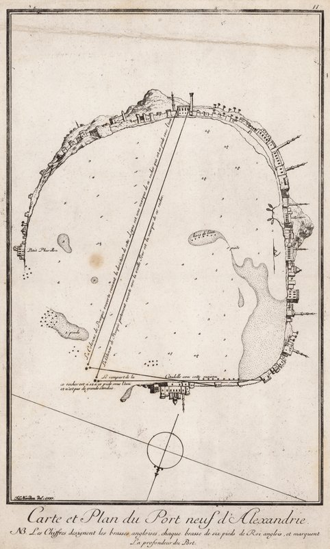 Mapa a plán přístavu Alexandrie, Egypt od English School