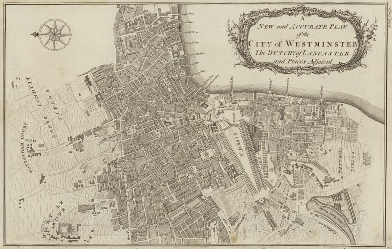Mapa města Westminster a vévodství Lancaster, Londýn od English School
