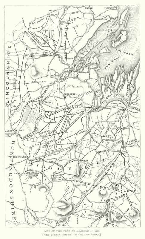 Mapa močálů, jak byly odvodněny v roce 1830 (rytina) od English School