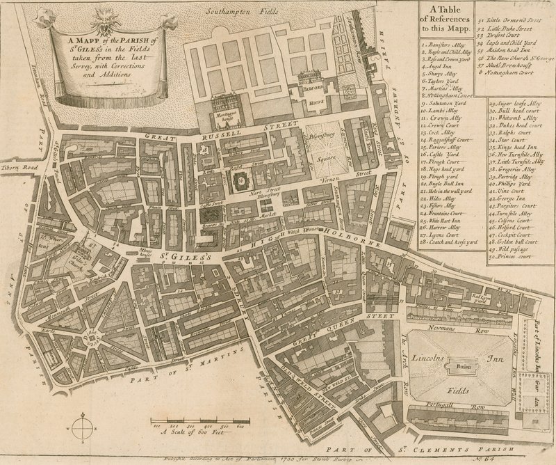 Mapa farnosti St Giles in the Fields, Londýn od English School