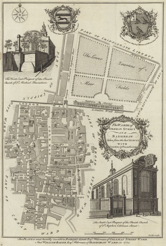 Mapa oddělení Coleman Street a Bassishaw, Londýn od English School
