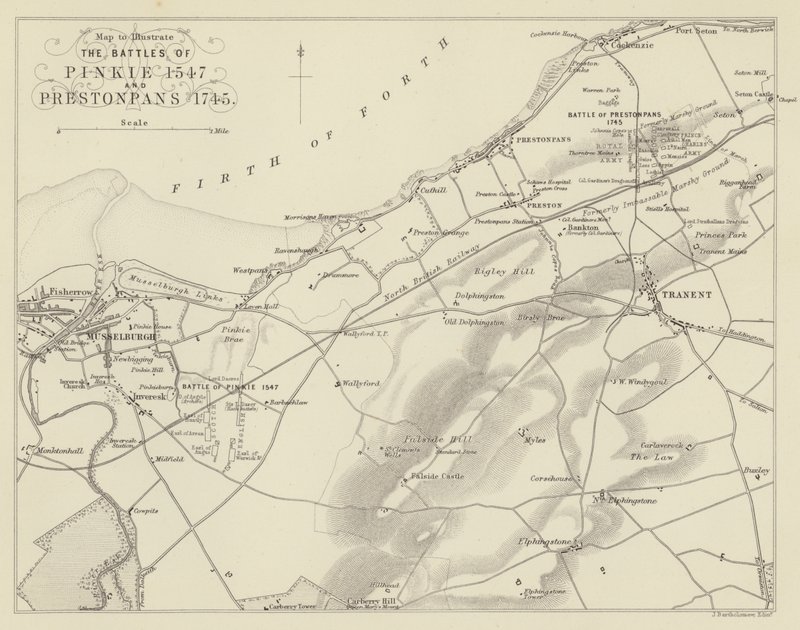 Mapa pro ilustraci Bitvy Pinkie 1547 a Prestonpans 1745 od English School