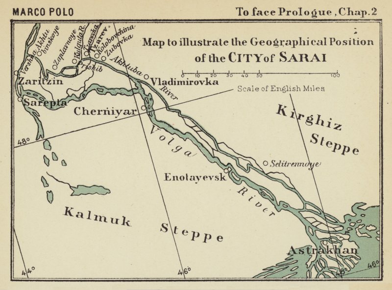 Mapa znázorňující zeměpisnou polohu města Sarai (litografie) od English School