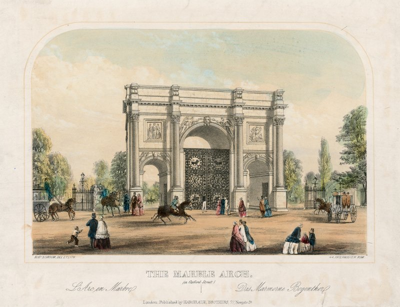 Marble Arch, Oxford Street, Londýn (barevná rytina) od English School