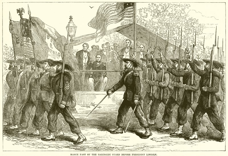 Březnová minulost Garibaldiho gardy před prezidentem Lincolnem od English School