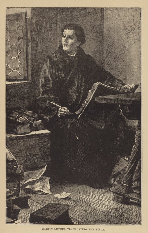 Martin Luther překládá Bibli (rytina) od English School