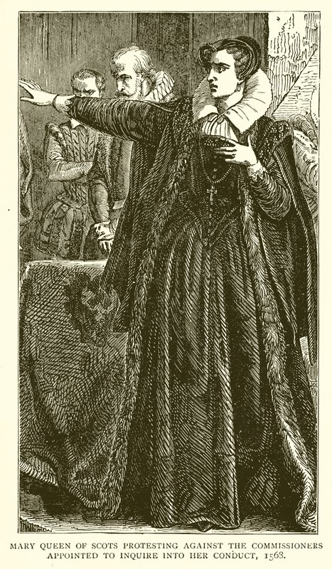 Mary Queen of Scots protestující proti komisařům pověřeným vyšetřováním jejího chování, 1568 od English School
