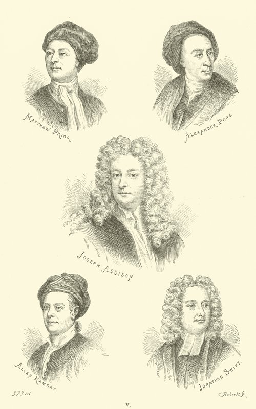 Matthew Prior, Alexander Pope, Joseph Addison, Allan Ramsay, Jonathan Swift od English School