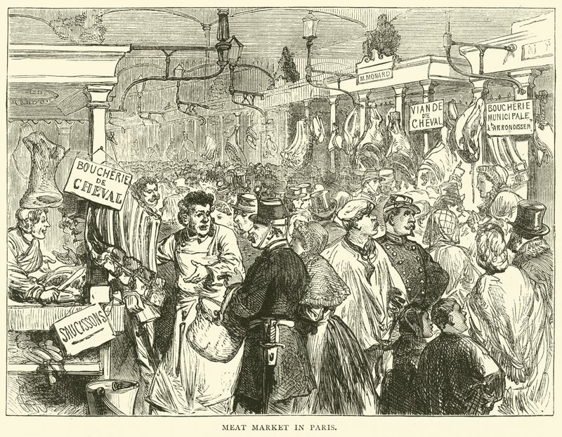 Masný trh v Paříži, říjen 1870 od English School