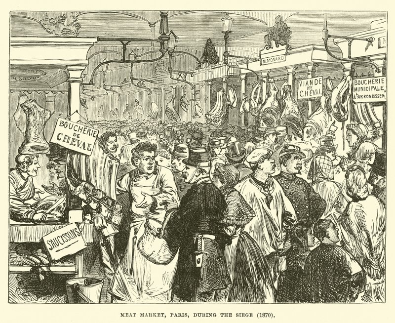 Masný trh, Paříž, během obléhání, 1870 od English School