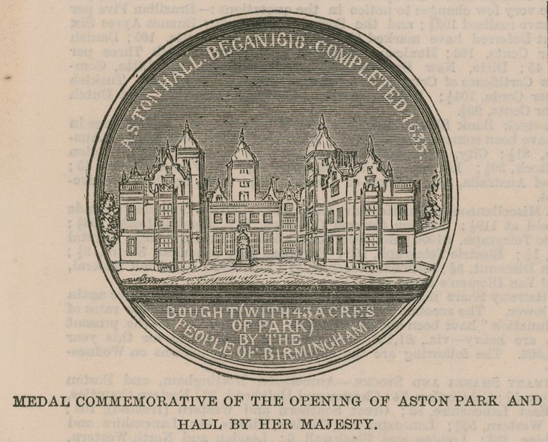 Pamětní medaile otevření Aston Park and Hall Jejím Veličenstvom od English School