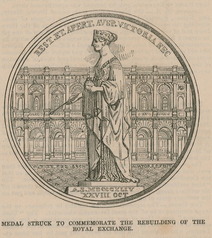 Medaile vyražena na památku přestavby Royal Exchange od English School