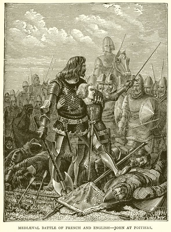 Středověká bitva Francouzů a Angličanů - John u Poitiers od English School