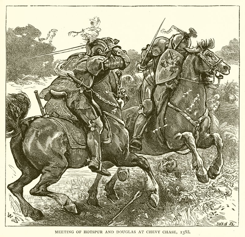 Setkání Hotspur a Douglas v Chevy Chase, 1388 od English School