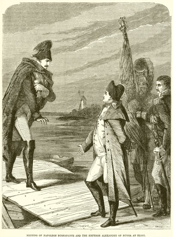 Setkání Napoleona Buonaparta a ruského císaře Alexandra v Tilsitu od English School