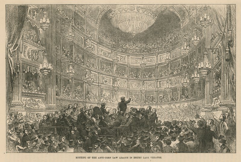 Setkání Ligy proti kukuřičnému právu v divadle Drury Lane od English School