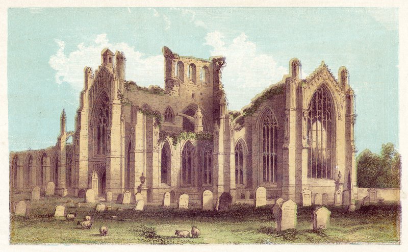 Melrose Abbey (barevná litografie) od English School