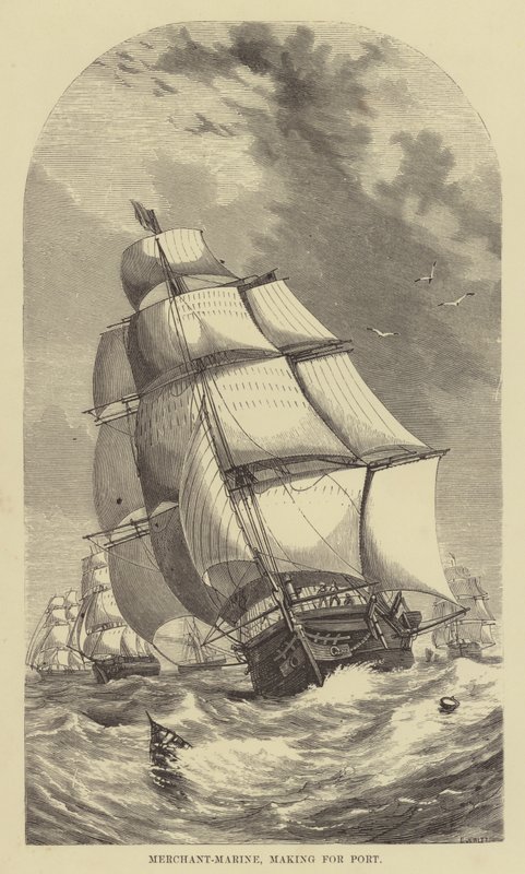Merchant-Marine, výroba pro přístav (rytina) od English School
