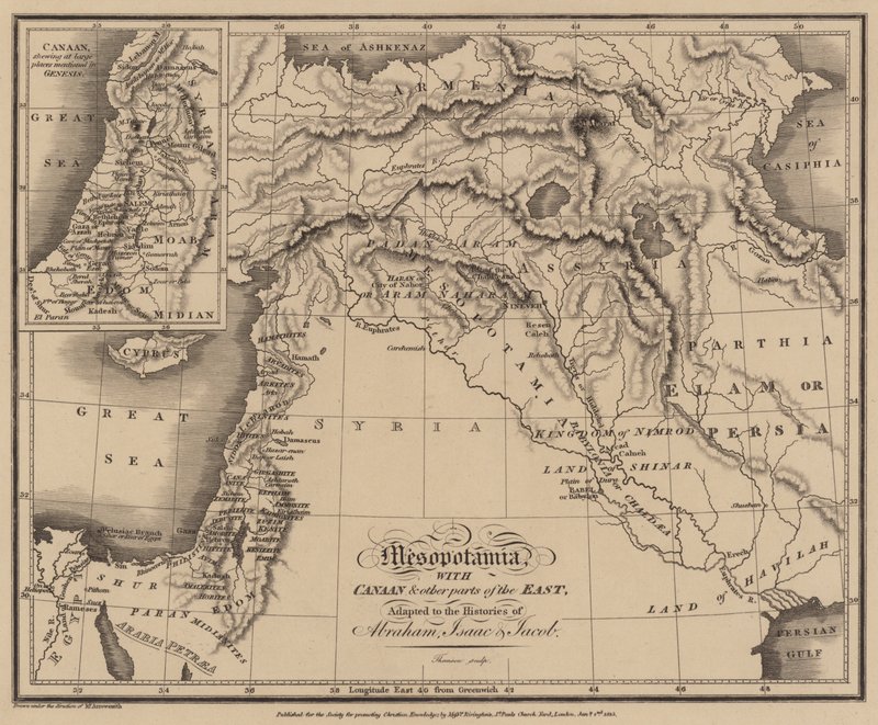Mezopotámie s Kanaánem a dalšími částmi Východu, přizpůsobené historii Abrahama, Izáka a Jákoba (rytina) od English School