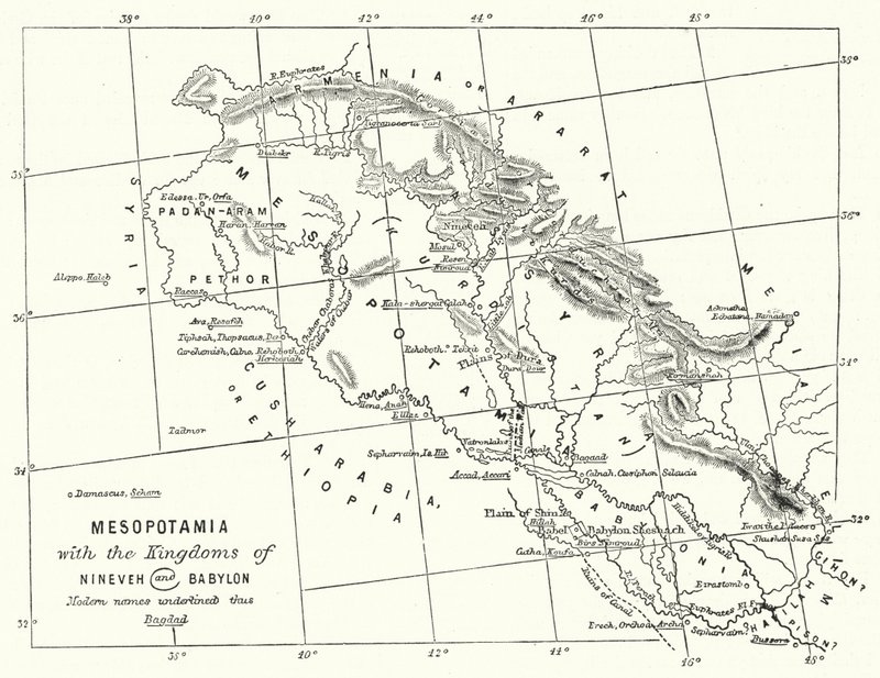 Mezopotámie s královstvím Ninive a Babylon (rytina) od English School