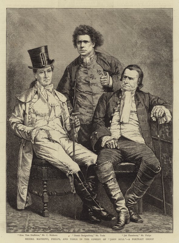 Messers Mathews, Phelps a Toole v komedii "John Bull", skupina portrétů (rytina) od English School