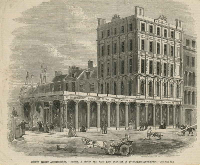 Messrs E Moses and Sons nové prostory v Tottenham Court Road od English School