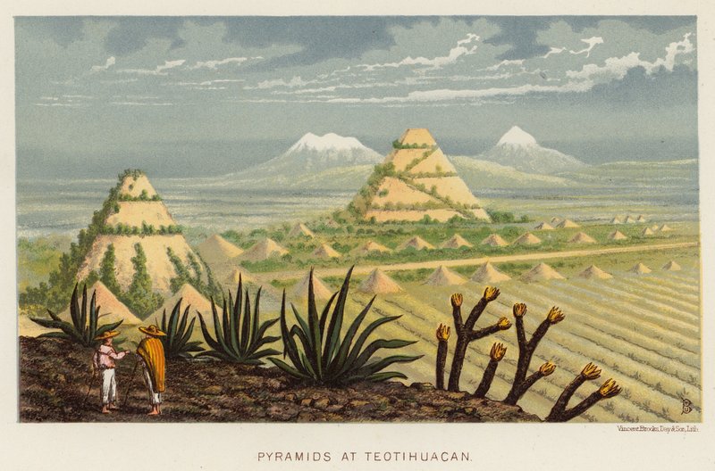 Mexiko: Pyramidy v Teotihuacánu (barevné lito) od English School
