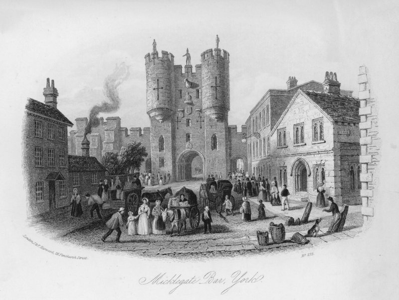 Micklegate Bar, York (rytina) od English School
