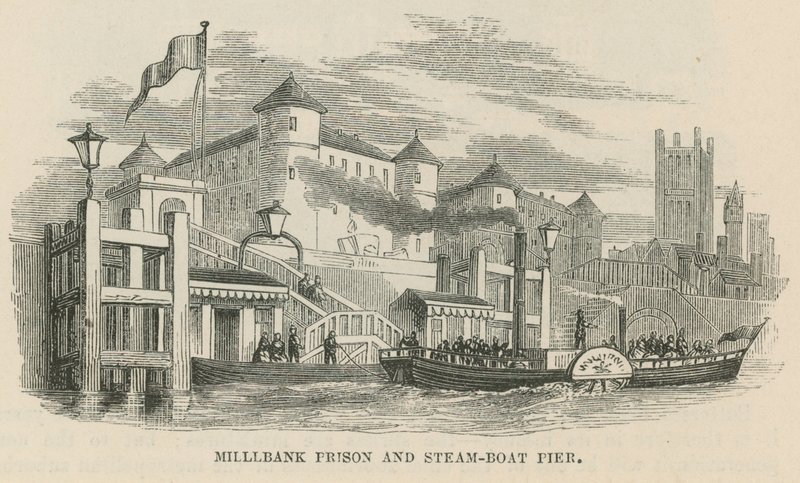 Vězení Millbank a molo parníku od English School