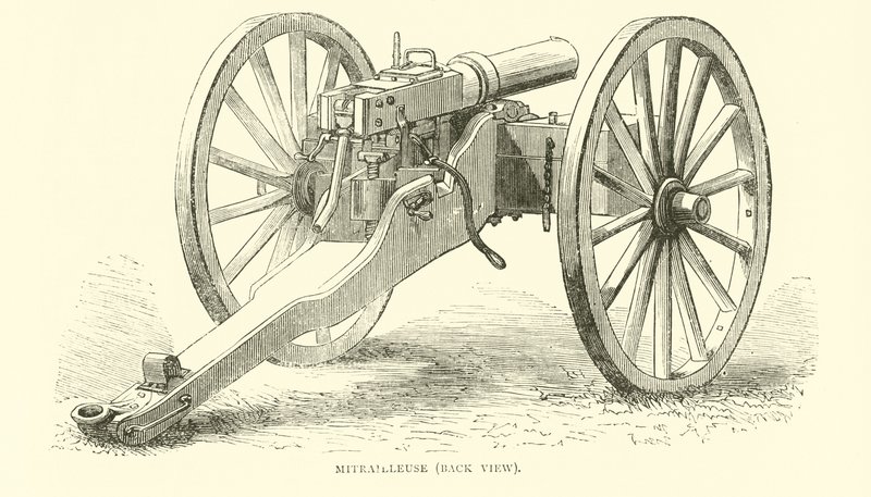 Mitrailleuse, pohled zezadu, srpen 1870 od English School