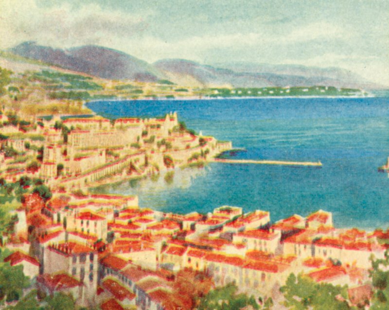 Monako, Monte Carlo (barevná litografie) od English School