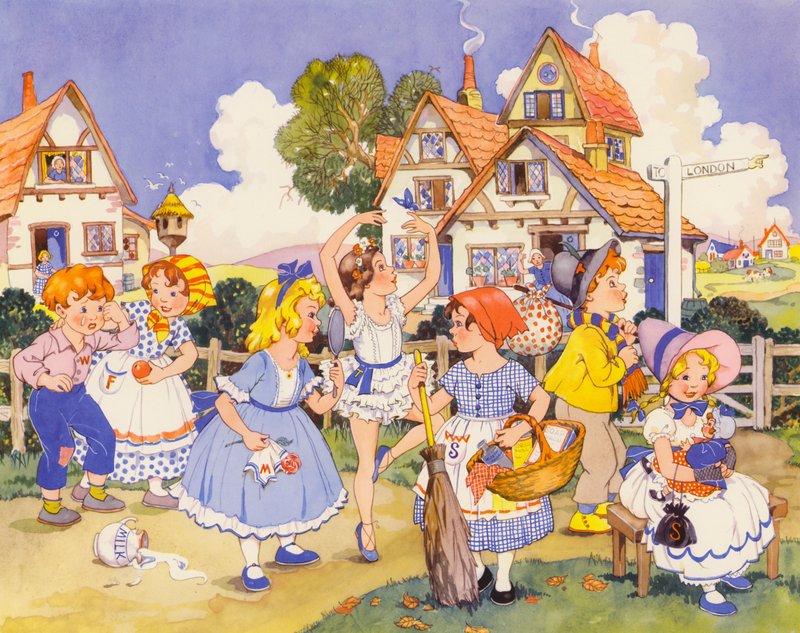 Pondělní dítě má krásnou tvář (barevná litografie) od English School