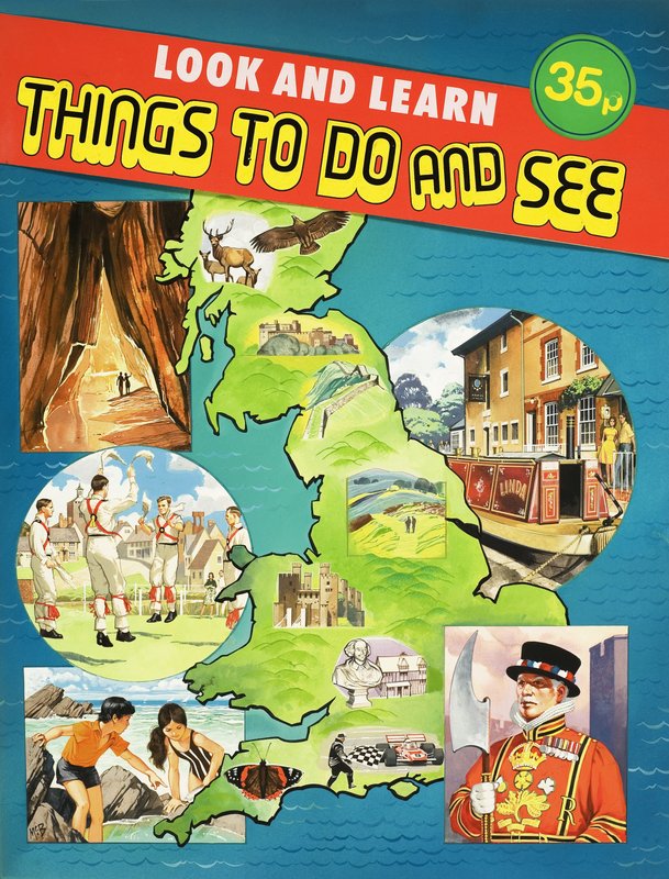Montáž obrazů kolem mapy Velké Británie od English School