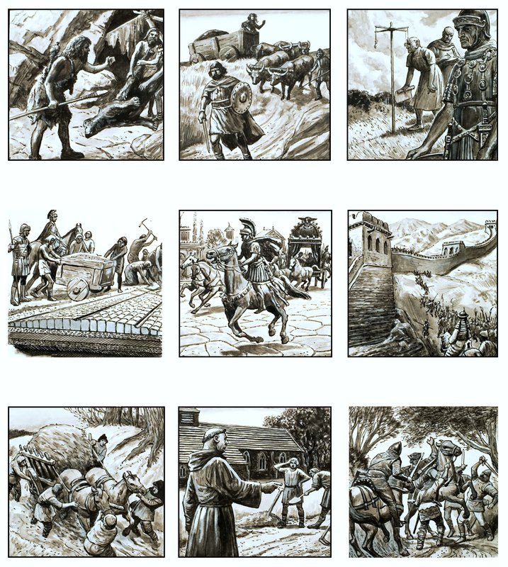 Montáž obrázků o historii silnic od English School