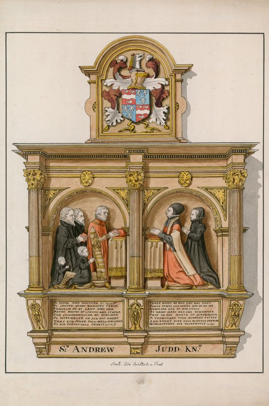 Památník Sir Andrew Judd, šerif a starosta, v St Helens Bishopsgate, Londýn od English School