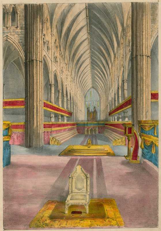 Morgans Dioramic View of the Coronation at Westminster Abbey, 28. června 1838, Londýn od English School
