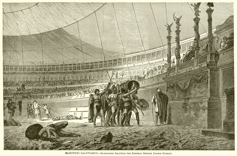 Morituri Salutamus.-Gladiátoři zdraví císaře před vstupem do Combat od English School