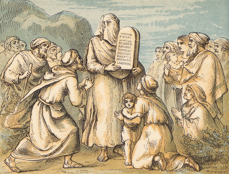 Moses Veiled (barevná rytina) od English School
