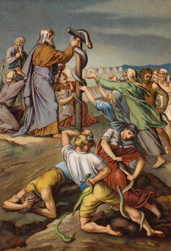 Mojžíš a mosazný had (chromolitho) od English School