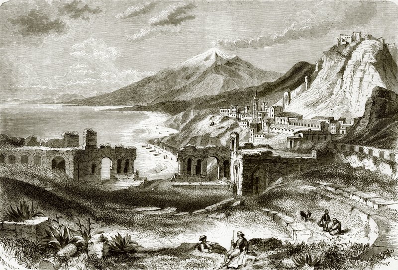 Etna (při pohledu z Taurominia), na Sicílii od English School